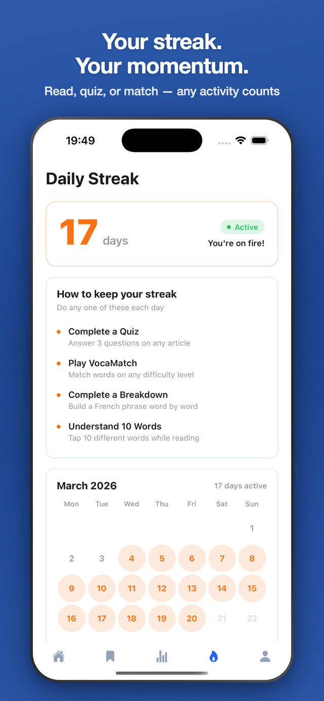 Daily streak calendar
